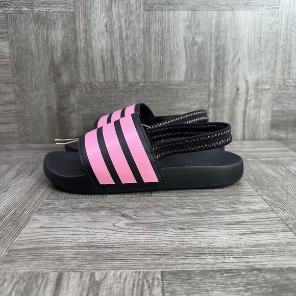 Adidas Adilette Estrap Kids size 2 Black Pink Slingback Sandals - Picture 2 of 8
